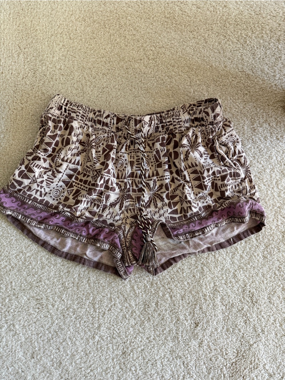 Roxy Brown and Mauve Tribal Print Elastic Waist Shorts